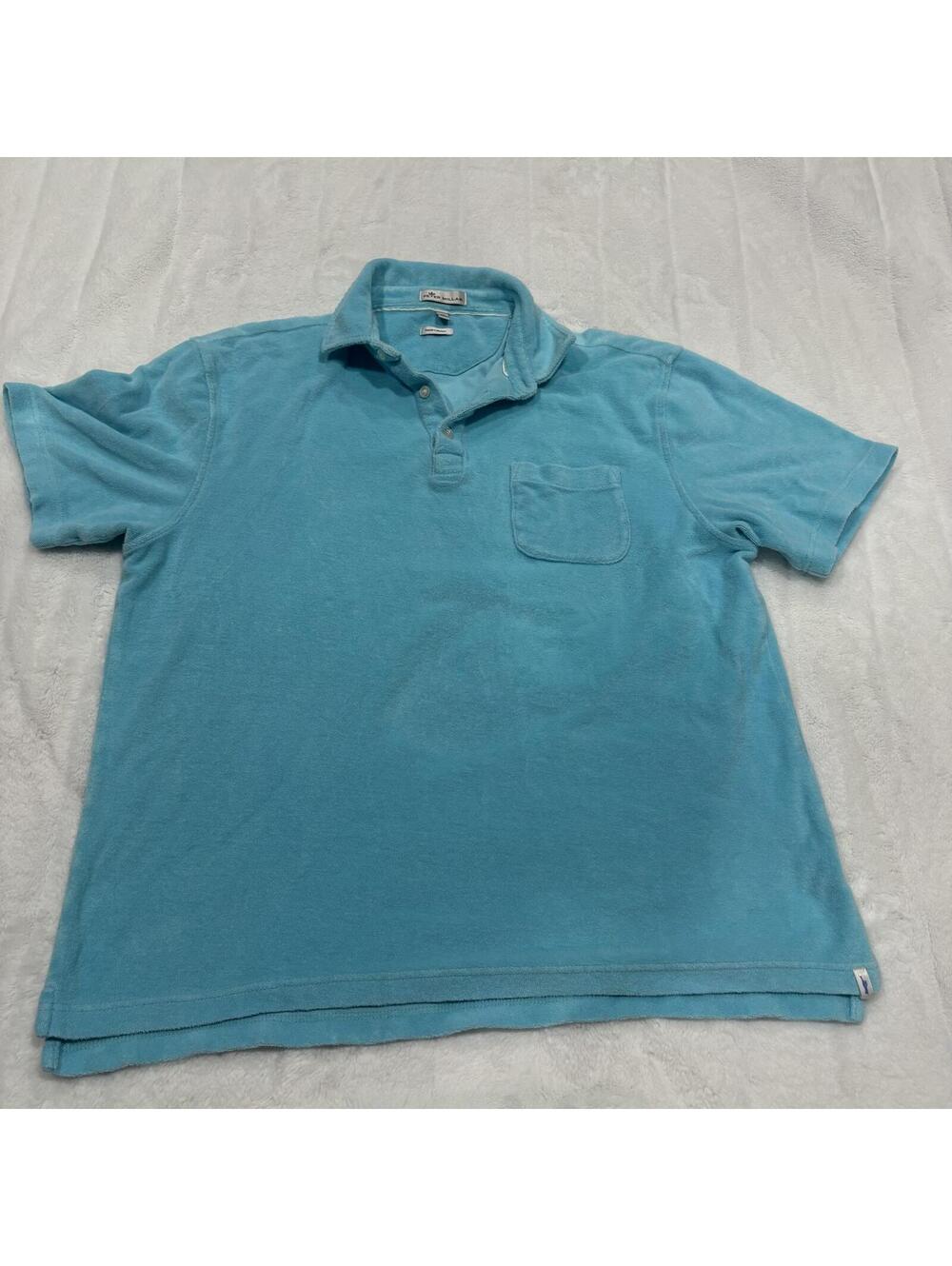 Peter Millar Preppy Beach Men Medium Blue Seaside Terry Cloth Polo Shirt Casual